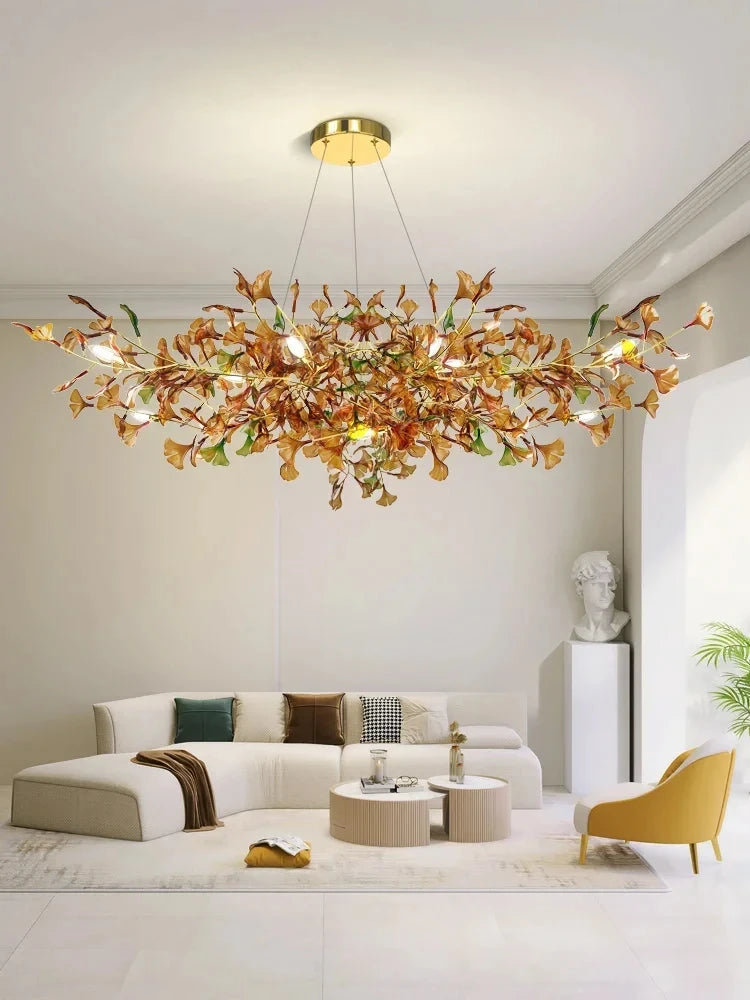 Living Room Chandelier Modern Minimalist and Magnificent Light Luxury Creative Ginkgo Leaf Designer Duplex Building Villa