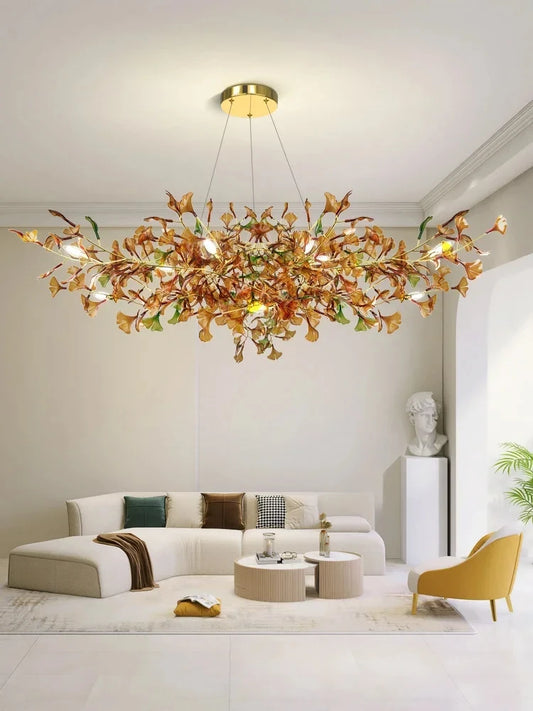 Living Room Chandelier Modern Minimalist and Magnificent Light Luxury Creative Ginkgo Leaf Designer Duplex Building Villa