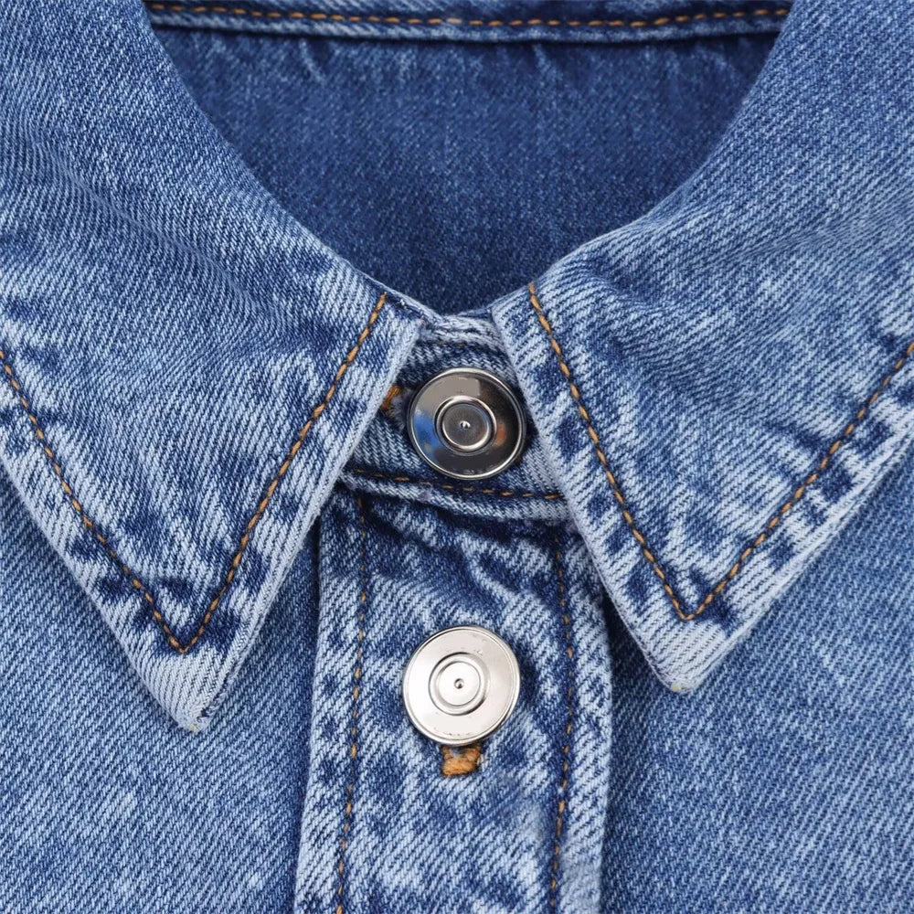 Women's Versatile Denim Long sleeved Short Shirt Top Long pants Set Spring/Summer New Product Casual Women's Wear