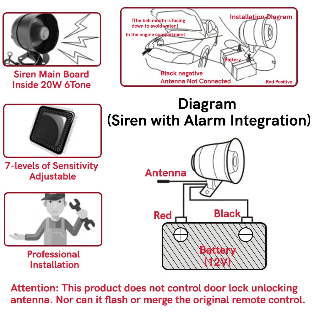 Universal 12V Car Alarm System 1 Way Vehicle Burglar Alarm Siren Security Protection With 2 Remote Control Car Motorcycle Truck