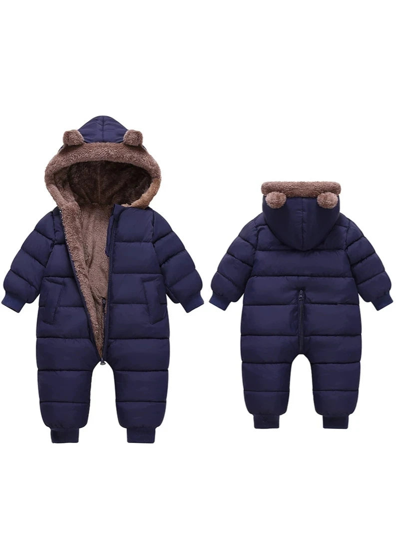 Autumn Winter Newborn Boys Girls Rompers Fleece-lined Zipper Keep Warm Hooded Bodysuits For Baby Kids Children Birthday Present