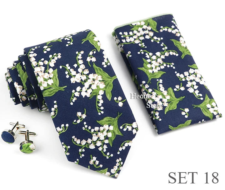 Hot Sell 3PC Chic Elegant Floral Tie Set Pocket Square Cufflinks For Men Women Wedding Party Dinner Suit Tuxedo Accessory Gift