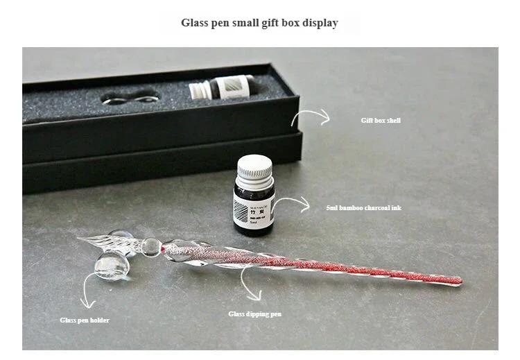 Embedded flower glass pen set, colored dipping pen, street vendor gift box, signature pen, glass pen gift