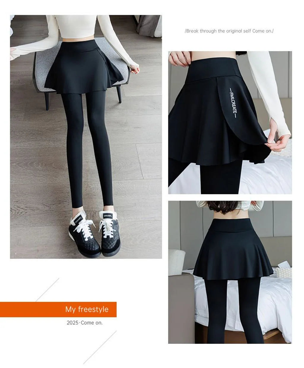 Women's two-in-one golf skirt leggings, high-waisted abdominal control tennis shorts with pockets, fitness running yoga pants