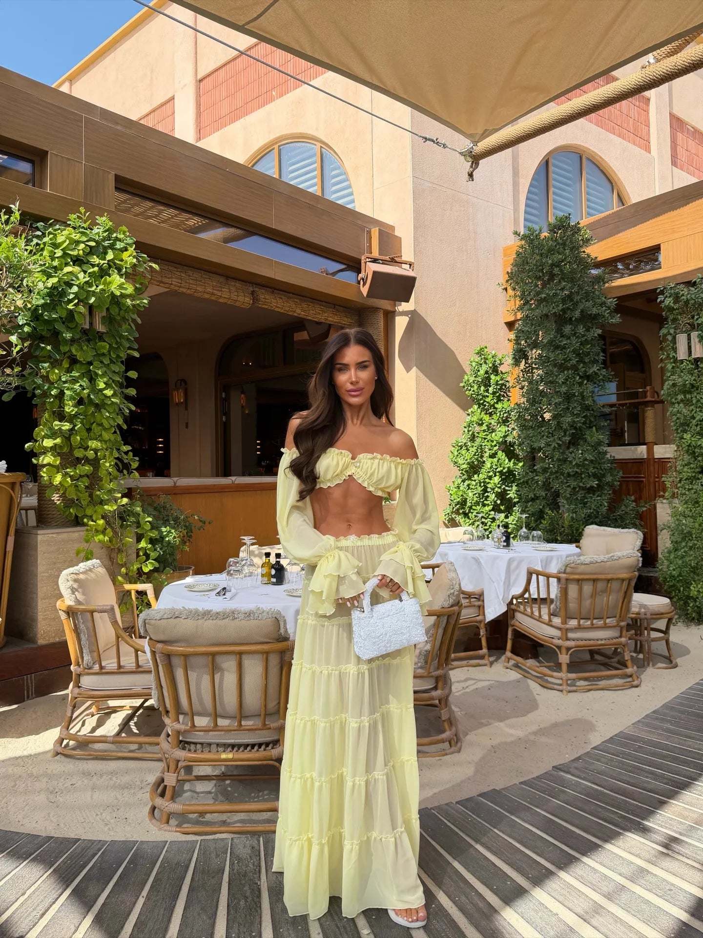 Ruffle Dress Bandage Two Piece Dress Long Sleeve Dresses Cover Up Women A Line Dress Summer Party Evening Female
