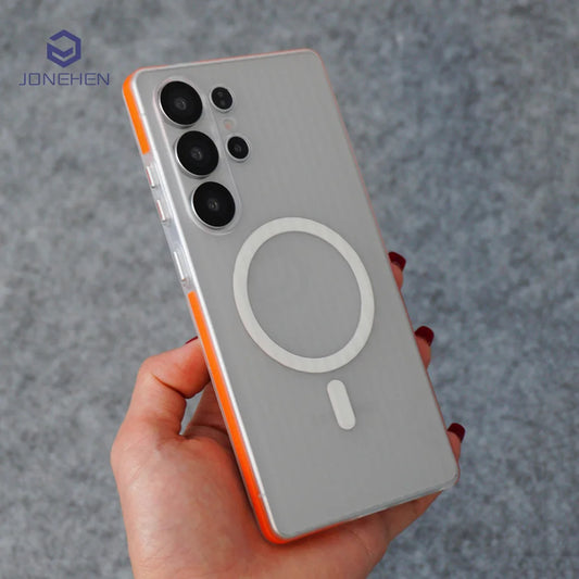 Luxury 3D Corrugated Pattern Non-slip Matte Clear Case For Samsung Galaxy S23 S24 Ultra S25 Plus Magnetic Hard Cover For Magsfe