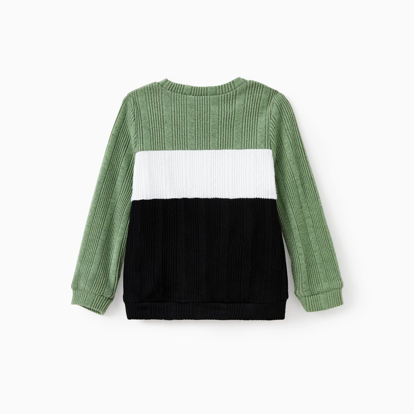 PatPat Family Matching Sets Green Color Block Long Sleeves Ribbed Tops/Dress/Romper