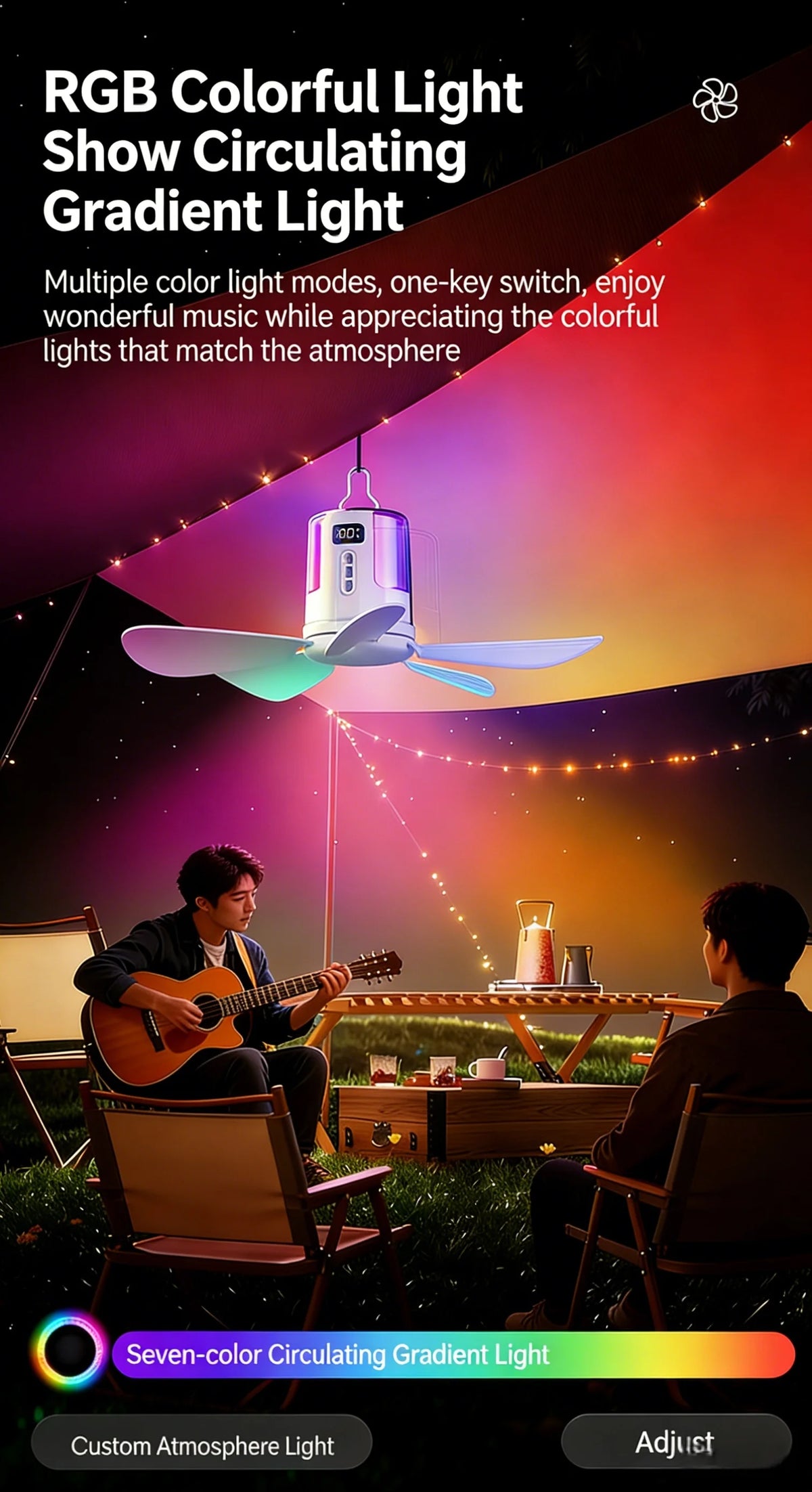 10800mAh Ceiling Fans Portable Camping Fan Tent Air Circulator Cooler Outdoor Rechargeable Electric Fan LED Light Remote Control