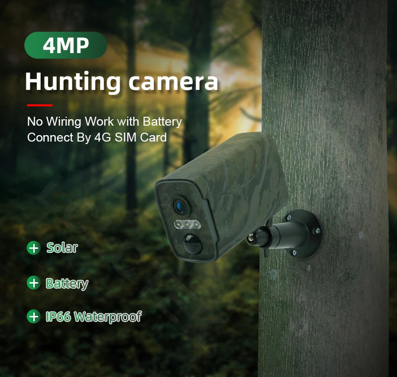 LCLCTEK 4MP 4G SIM Card Mobile App Trail Hunting Battery Powered Camera PIR Detection Outdoor IP66 Wireless Security CCTV Camera