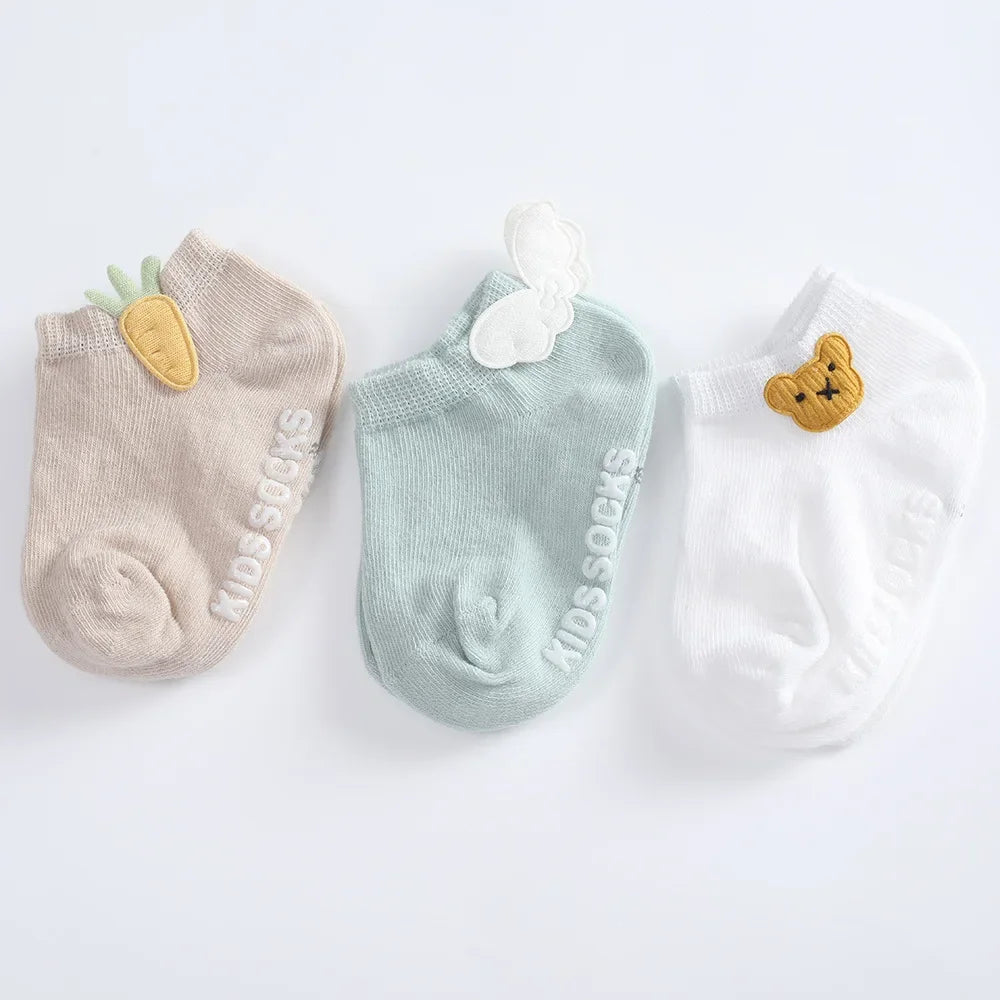 3pairs/set 0-5years Old Cotton Newborn Infant Toddler Socks Baby Cartoon Princess Socks Cute Cartoon Rubber Anti-slip Floor Sock