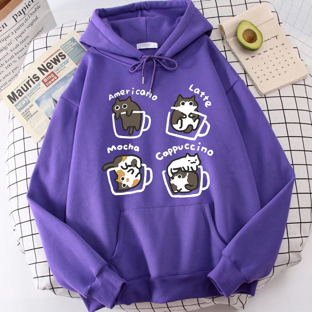 Five Little Cats Playing In The Cup Hoodies Male Street Harajuku Sweatshirt Holiday Daily Hoody Fashion Popular Clothing