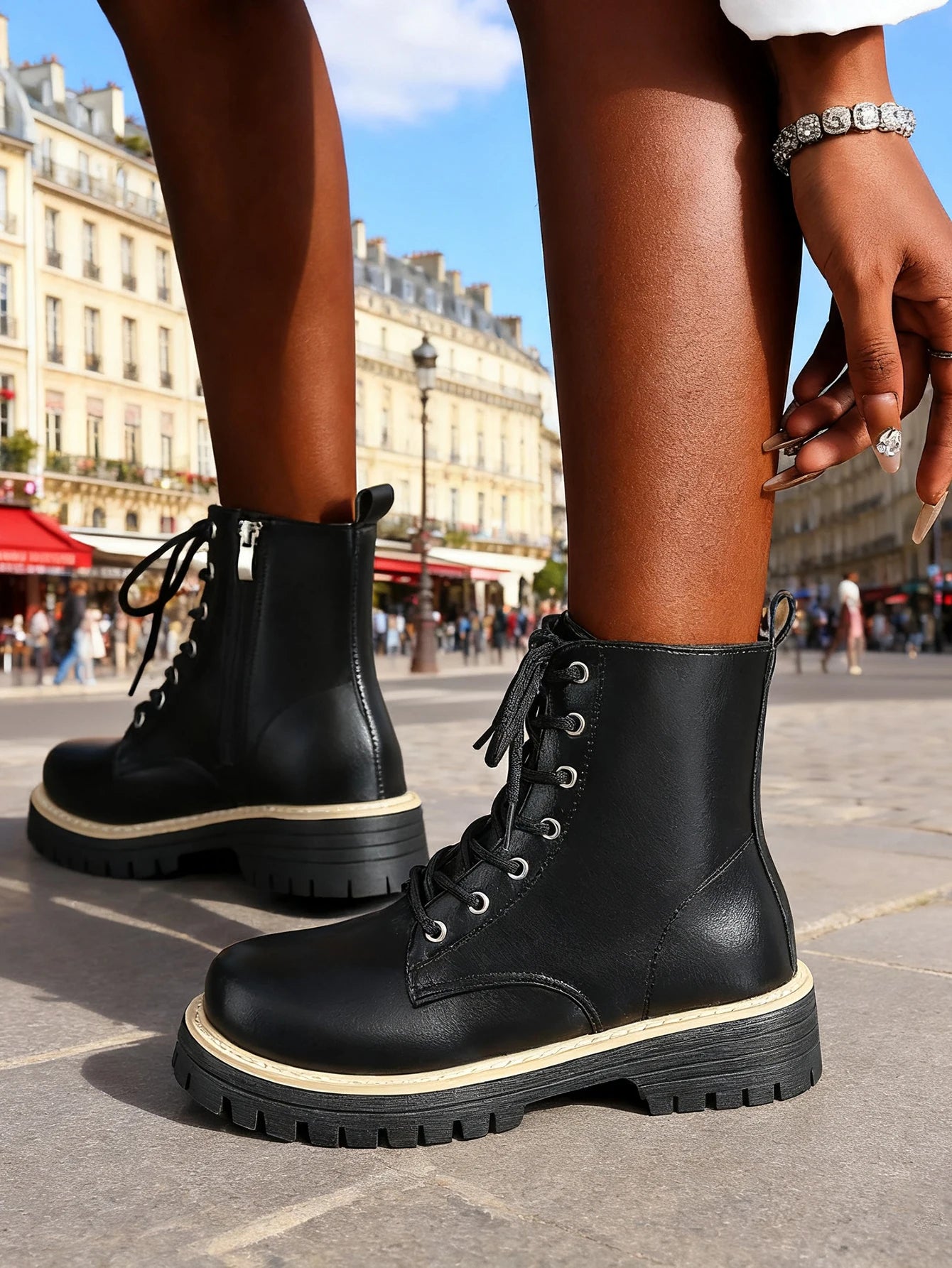 Ankle Boots for Woman 2025 New Women Increased Boots Fashion Genuine Leather Black White Casual Motorcycle Luxury Shoes 655