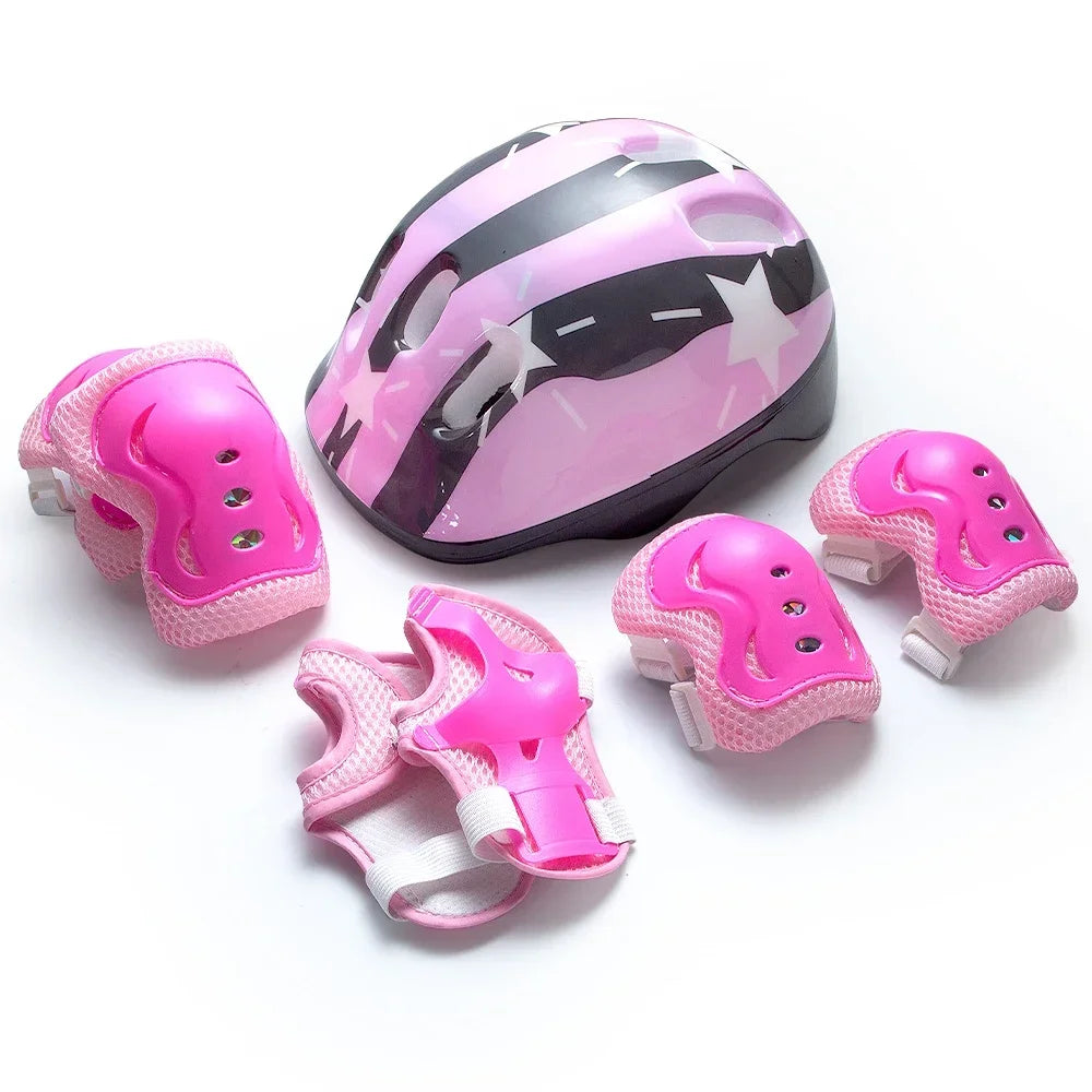 7Pcs/Set Roller Skating Kids Safety Helmet & Knee Elbow Pad Set – Adjustable Protective Gear for Children Cycling, Skateboard