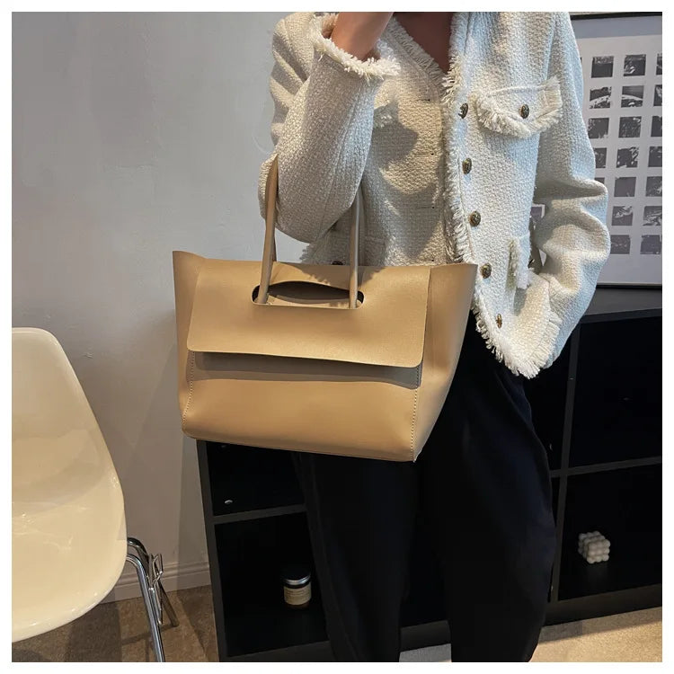Large Capacity Women's Tote Bag Luxury PU Leather Shoulder Bag French Vintage Top-handle Handbag Casual Commute Shopper Bags