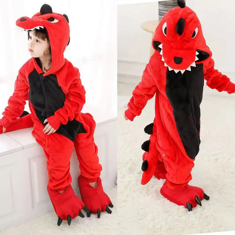 Dinosaur Cosplay Children's Costume Cute Kids Sleepwear Flannel Animal Onesies Boys Girls Pajamas Christmas Party Jumpsuit
