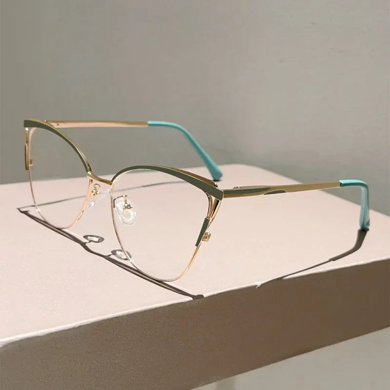 New Simple Metal Anti Blue Light Glasses for Women Fashion Vintage Cat Eye Glasses Business Computer Goggles Eyeglasses Whosale