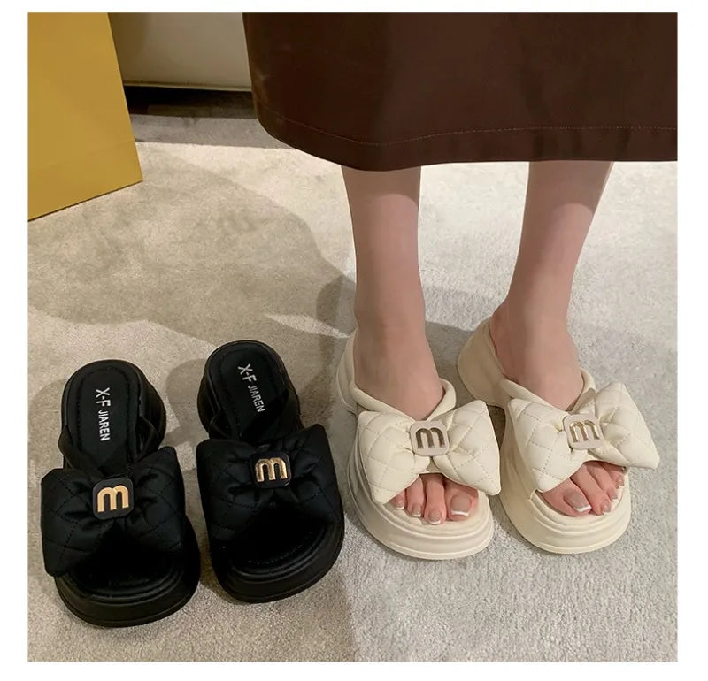 Summer Women's Slippers Designer Platform Slippers Fashion Bow One-Word Slipper 2025 New Casual Beach Slippers for Women Slides
