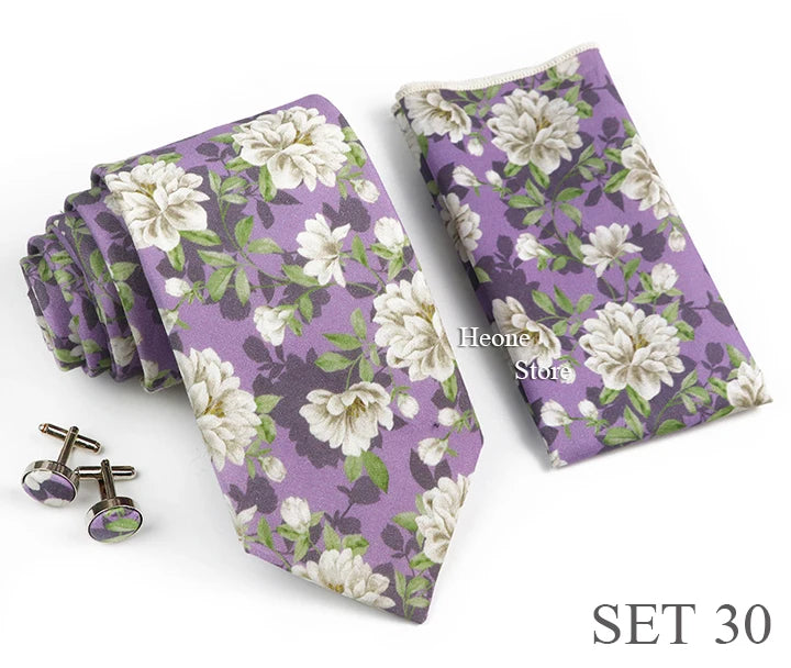 Hot Sell 3PC Chic Elegant Floral Tie Set Pocket Square Cufflinks For Men Women Wedding Party Dinner Suit Tuxedo Accessory Gift