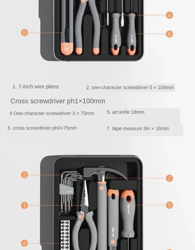 Daily Household Hand Tool Sets Multifunctional Hand Tool Sets Wire Cutter Hammer Lithium Electric Drill Emergency Repair Tools