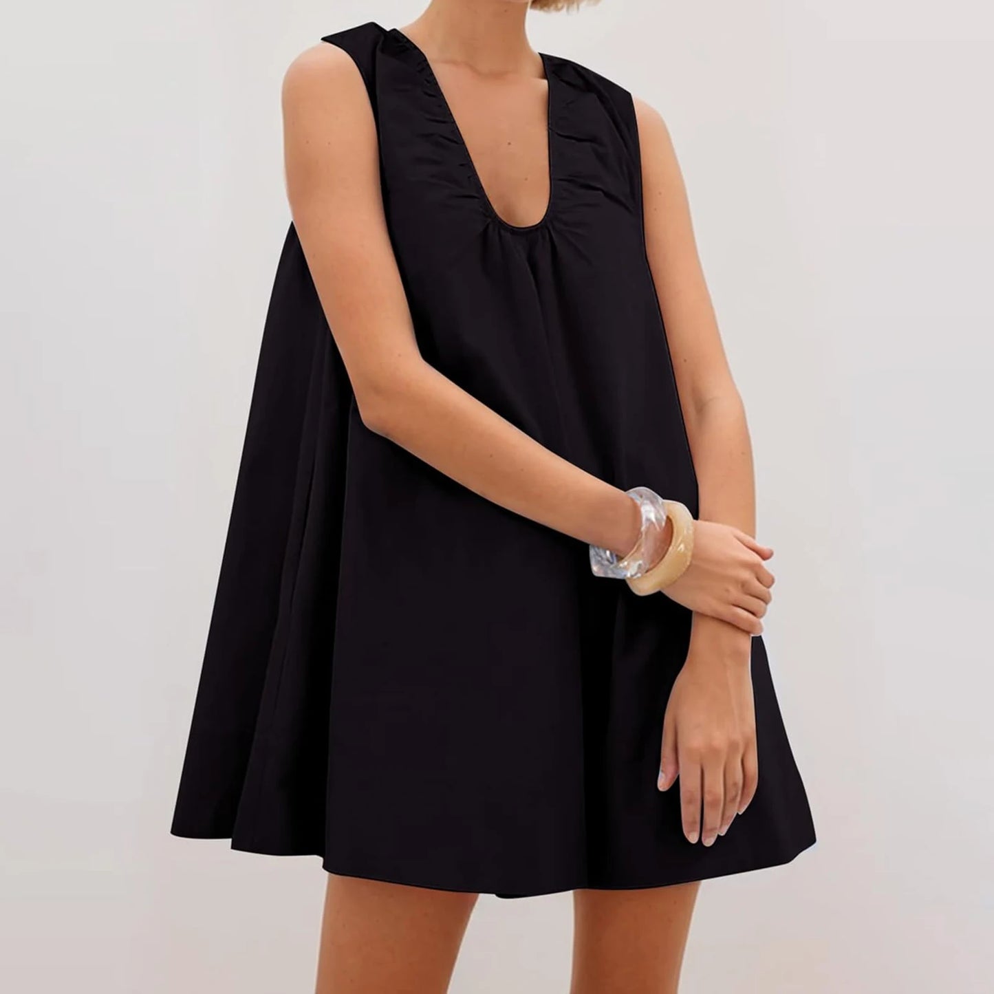 New Fashion Womens V Neck Tank Dress Sleeveless Solid Color Loose Beach Dresses With Pocket Club Street Style Hot Sale S-XL