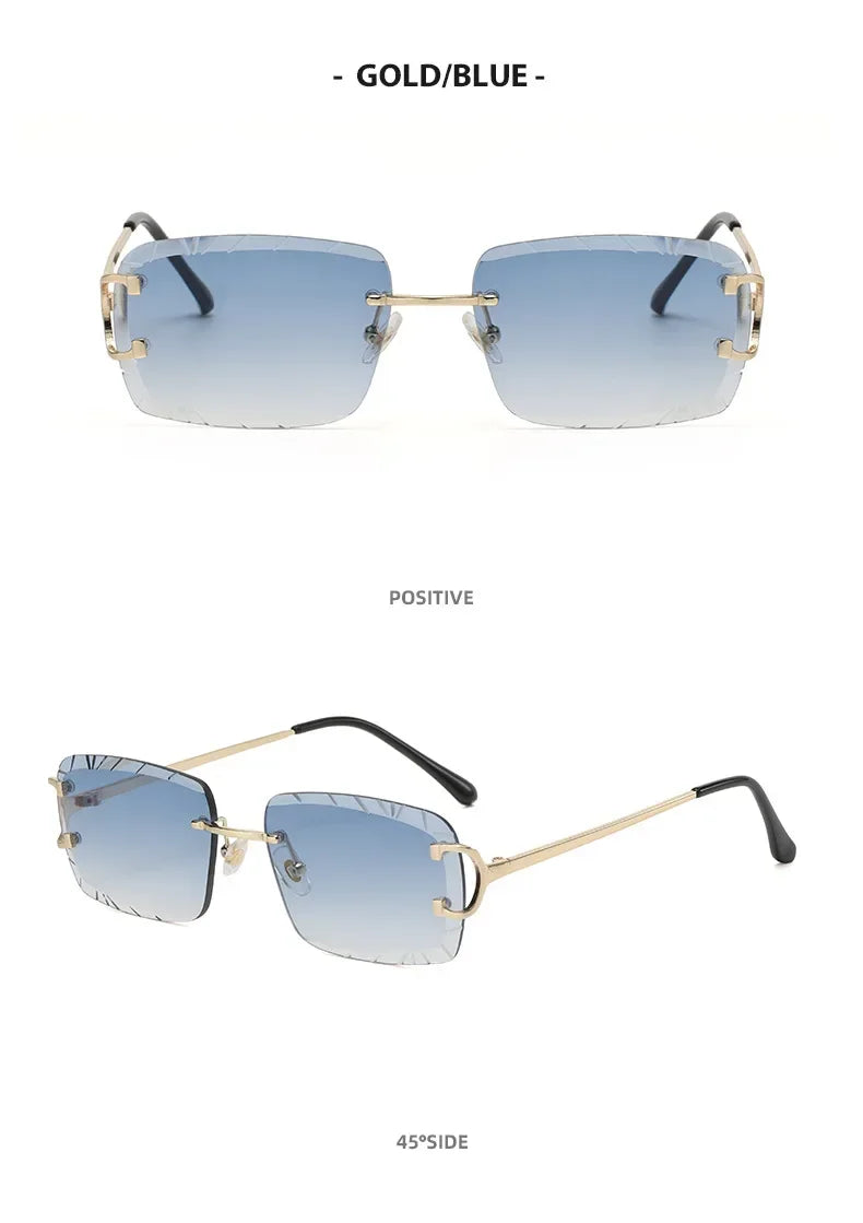 Fashion Square Sunglasses Vintage Women Men Frameless Sun Glasses Rimless Retro Luxury Brand Designer Eyeglasses UV400 Travel
