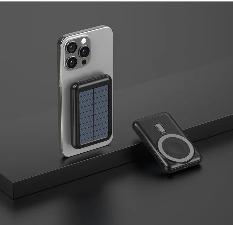 Solar Power Bank 10000mAh Magnetic Wireless Charger Magsafe Powerbank for iPhone 16 15 14 13 12 Mini Portable Induction Charger