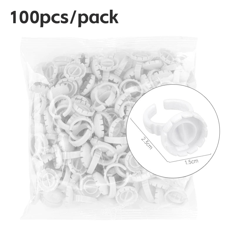 AILEISHI 100Pcs Disposable Eyelash Glue Fan Cup Rings Holder Container Tattoo Pigment Eyelash Extension Tools Lash Supplies
