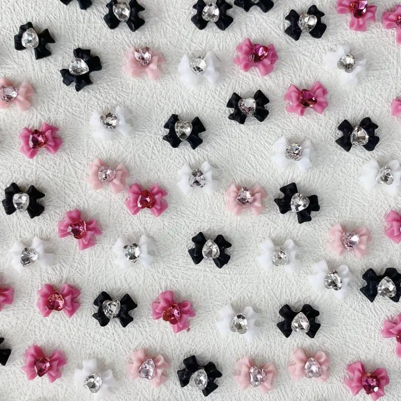 10pcs Resin Bow Nail Art Decoration With Heart Crystal Rhinestones Pearls Accessories For Nails Art Decoration Supplies