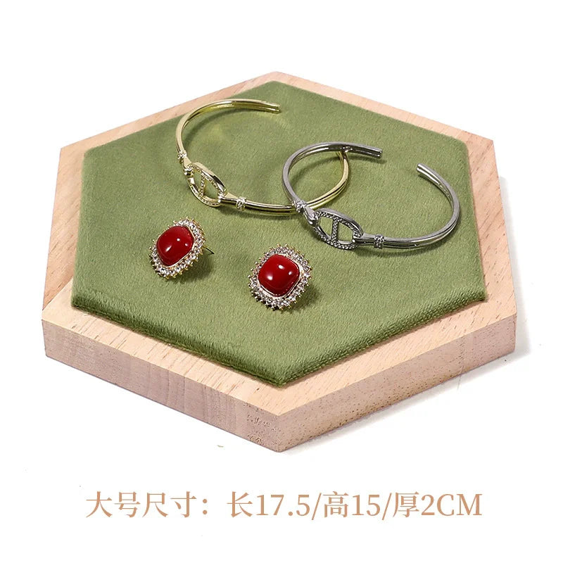 Solid wood green velvet jewelry display stand ring stud necklace pendant bracelet storage and display stand