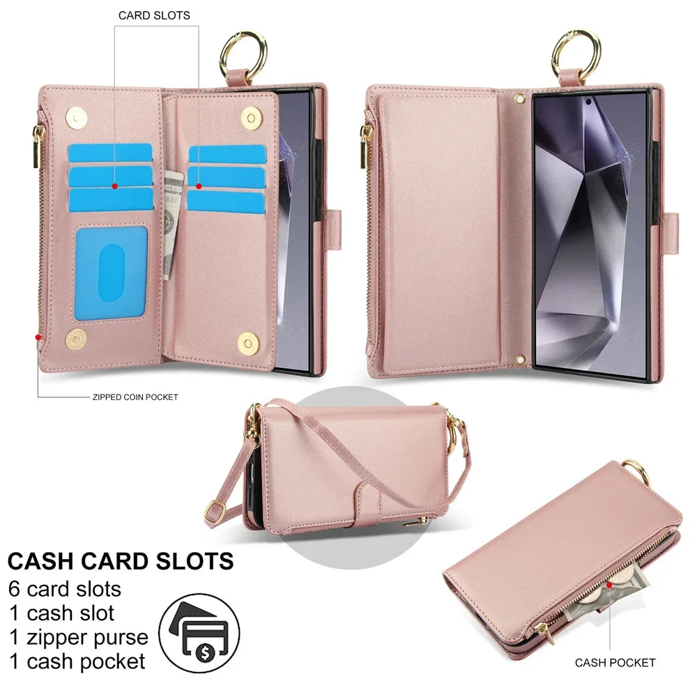 Crossbody Wallet Phone Case For Samsung Galaxy S23 S21 FE S24 S22 Plus S25 Ultra A13 A14 A15 A52 A52S A53 A54 A55 A72 A73 5G