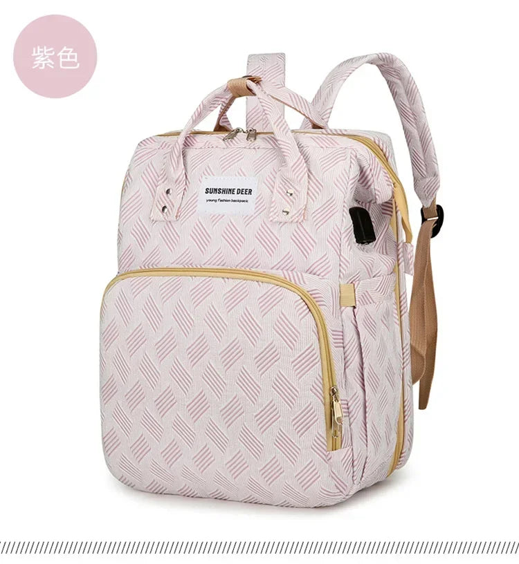 Baby Diaper Bag with Stroller Hooks Portable Baby Crib Diaper Changing Pad Baby Carrier Bag for Activity Mom Backpack 30*20*40cm
