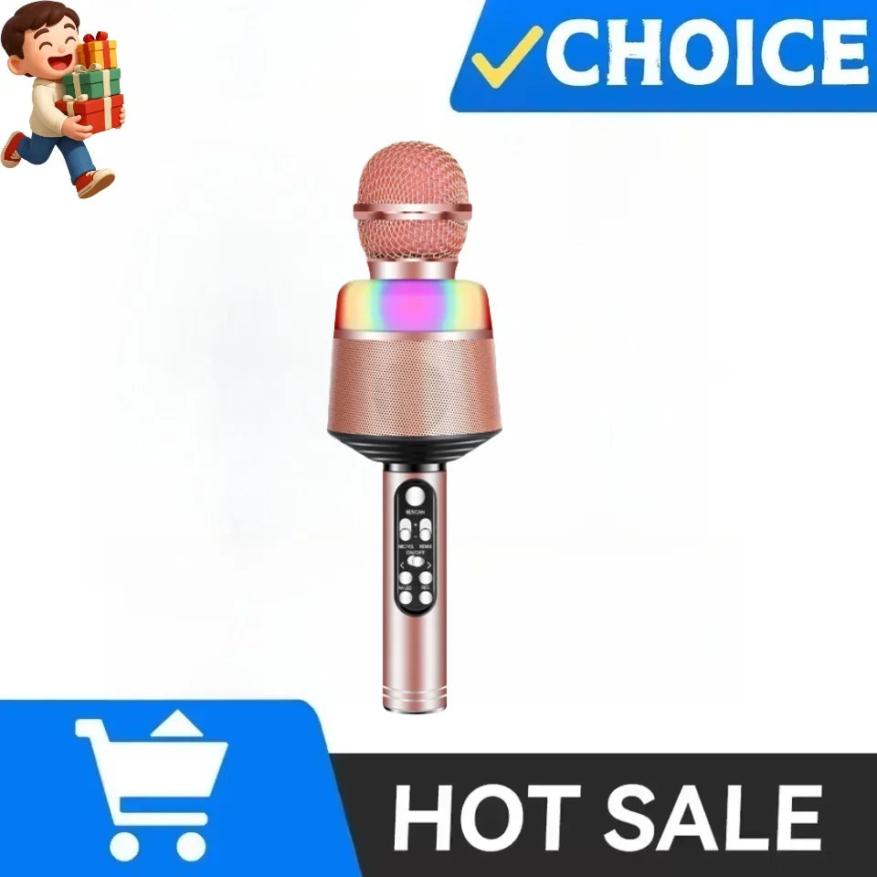 Karaoke Microphone for Kids & Adults - Bluetooth Microphones Singing Mic with Disco Lights, Echo Effect, Built-in Speaker