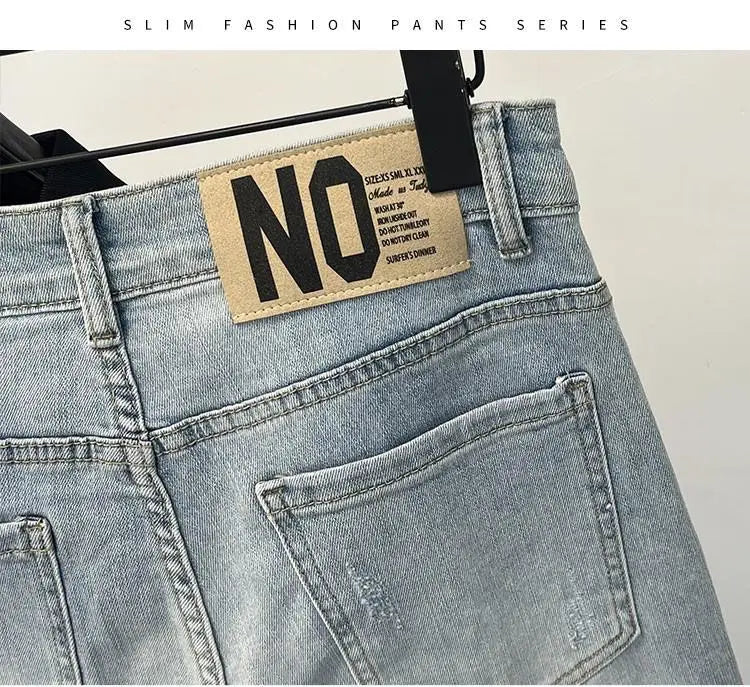 Jeans Men's Trendy Brand Light-colored Fashion Youth Casual Pants Cowboy Simple Ruffian Handsome Slim-fitting Skinny Jeans Men