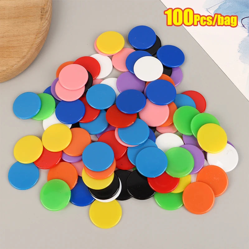 100Pcs 25MM Learning Education Math Toy Plastic Poker Chips Bingo Chip Markers Token Family Club Party Counting Toy