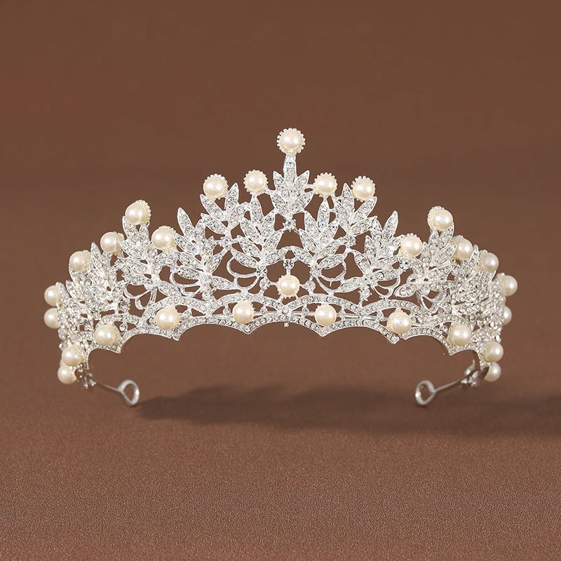 Fashion Gold Silver Color Crystal Crowns For Kids Child Girls Pearls Tiaras Diadems Wedding Hair Accessories Bridal Jewelry