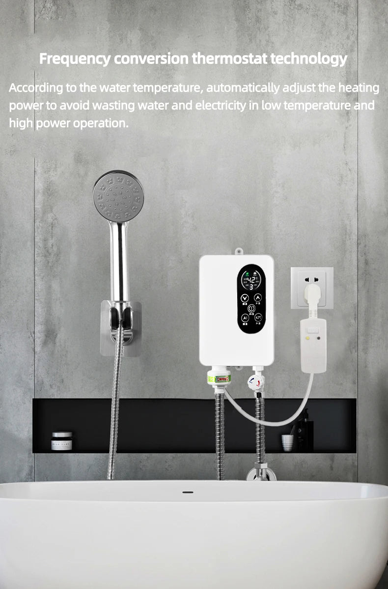 5500W Instant Water Heater 220V Smart Wall Mounted Electric Shower Tankless Instant Water Heater Thermostat for Bathroom Kitchen
