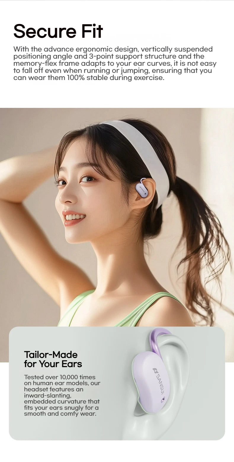 Sansui W15 Open Ear Bluetooth Earphones 360° Spatial Sounds Bluetooth 5.4 Headphone Sports Wireless Earbuds Dual Connection