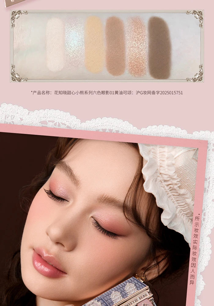 Flower Knows The Sweetie Bear Collection Eyeshadow Palette 6 Colors Glitter Matte Natural Bronzer Multi Use Kawaii Makeup