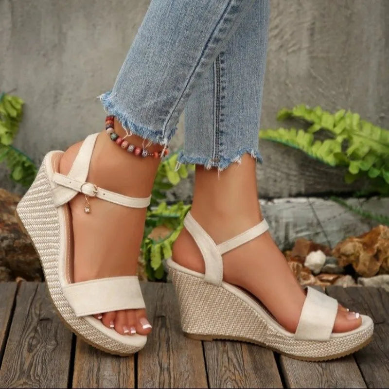 Women's Sandals Fashion Wedge Sandals Summer Casual Outdoor Beach Shoes Peep Toe Platform Women Shoes High Heel Buckle Sandals