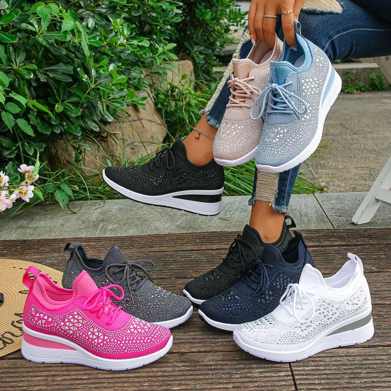 Women Sneakers 2025 New Mesh Outdoor Platform Sneakers Women Wedges Thick Bottom Breathable Casual Tennis Vulcanize Shoes Women