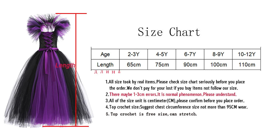 Halloween Costume For Kids Black Purple Witch Dress Luxury Lace Evil Role Playing Costume Maleficent Dress Up Outfit Tulle Dress
