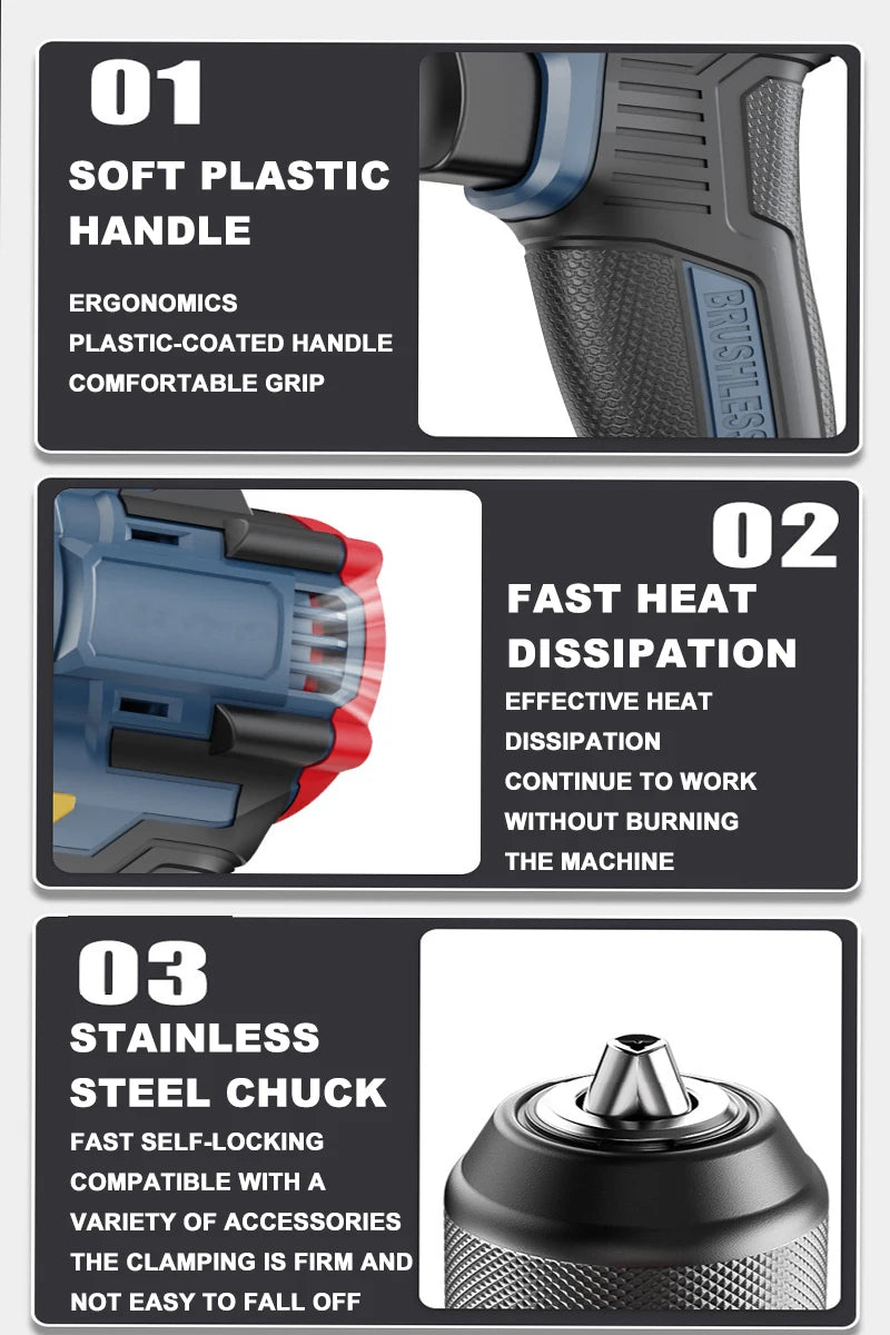 16.8V Brushless 70N.m Electric Cordless Drill 160N.m Impact Driver Screwdriver Household Multifunction Hit Power Tools