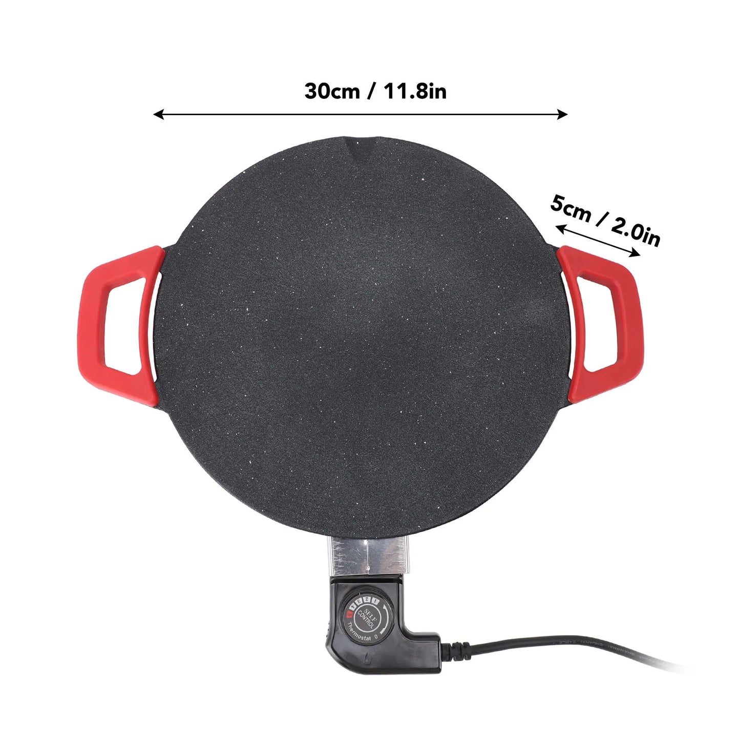 30cm Electric Grill Pan Round BBQ Griddle Concave Design Nonstick Coating Temperature Knob Adjustment Electric Grill Plate