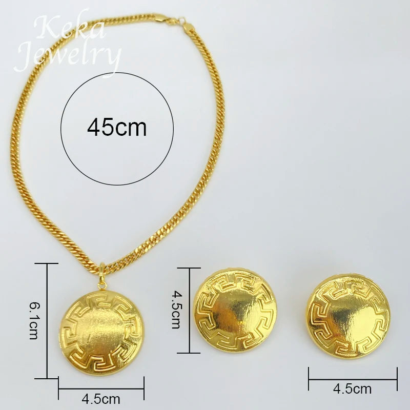 ltaly 18K Gold Plated Delicacy Jewelry Set Women Fashion Earrings Pendant Circular Pattern Desigh Wedding America Party Jewelry