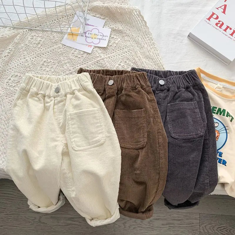 Boy Korean Children's Clothing Spring Fall Kids Trousers Corduroy Boys Pants Solid Pants Baby Girls Outfit Clothes for Teenagers