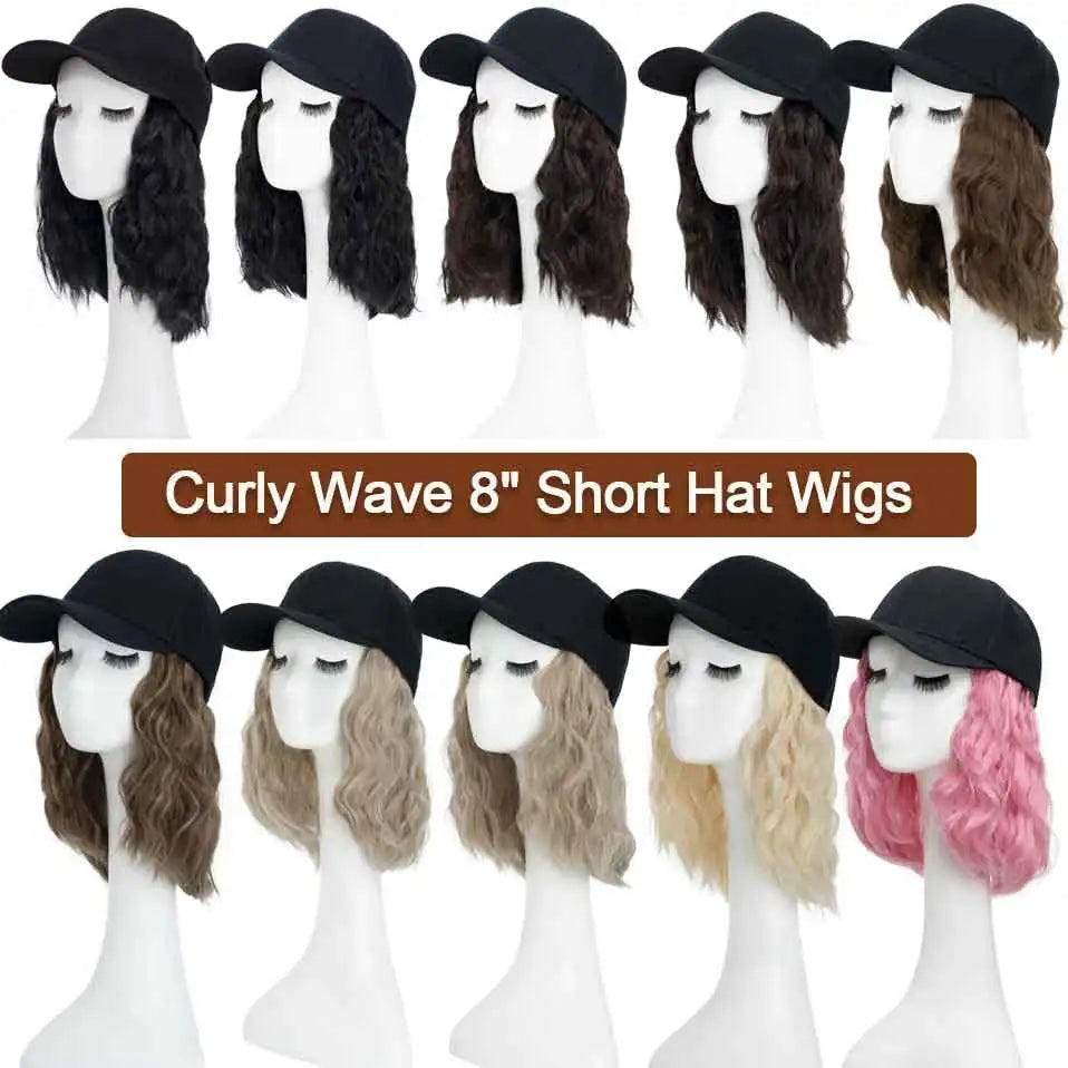 Hat Wig for Women 8''16''Wave Baseball Cap Wig with Curly Hair Extensions Wig Synthetic Wave Wig Hat Adjustable Baseball Hat Wig