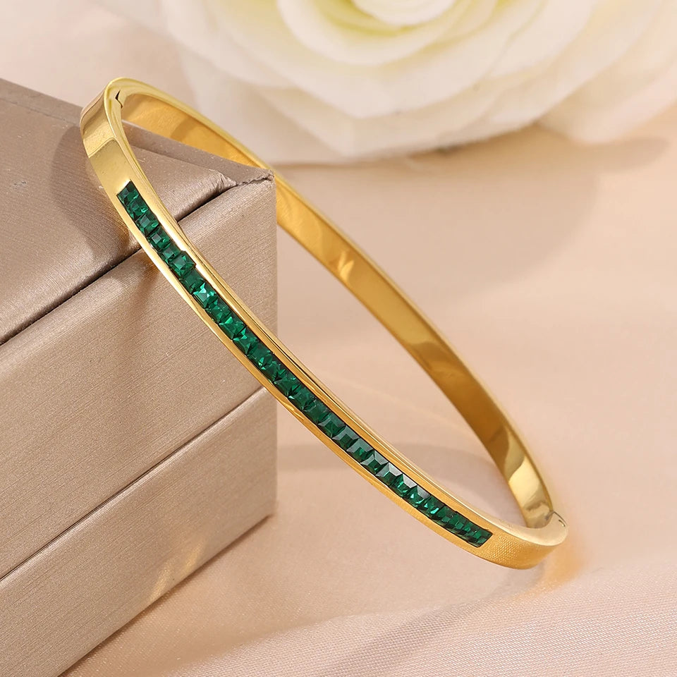 ZAKOL 6 Colors Colorful Geometric Zircon Inlaid Stainless Steel Bracelets for Women Men Versatile Fashion Bohemian Jewelry