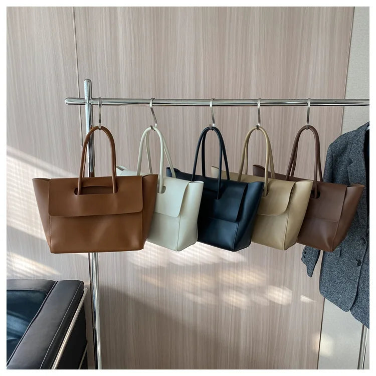 Large Capacity Women's Tote Bag Luxury PU Leather Shoulder Bag French Vintage Top-handle Handbag Casual Commute Shopper Bags