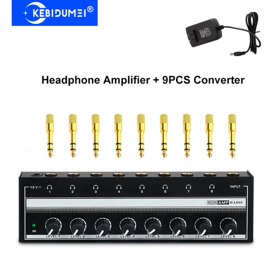 Headphone Amplifier 8 Channels Stereo Audio Amplifier AMP Ultra-Compact Portable Mini Amplifier with Rotary Button 6.35mm Jack