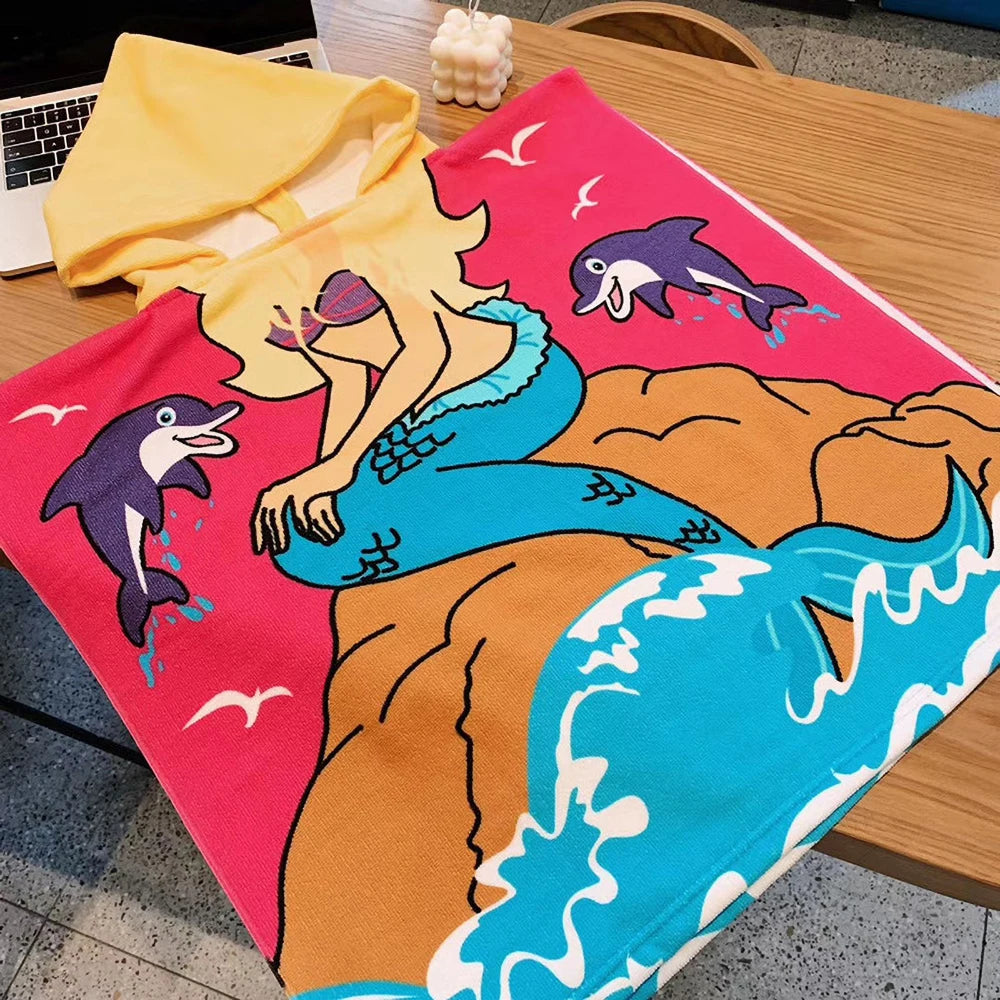 Children Bathing Stuff Kids Hooded Cape Towel Boy Shark Bathrobe Baby Dinosaur Bath Towel Girls Unicorn Beach Towel Wrap Blanket